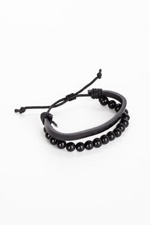 Lyon Leather Natural Stone Bracelet with Rope Fastening