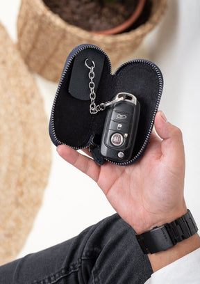 Genuine Leather Car Key Holder Zipper Keychain