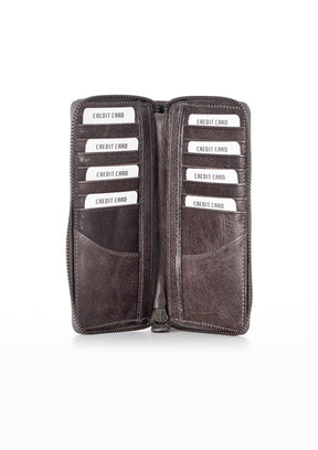Dia Vintage Leather Zippered Unisex Card Holder Wallet