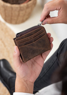 Niki Leather Thiny Genuine Leather Zippered Unisex Card Holder Wallet